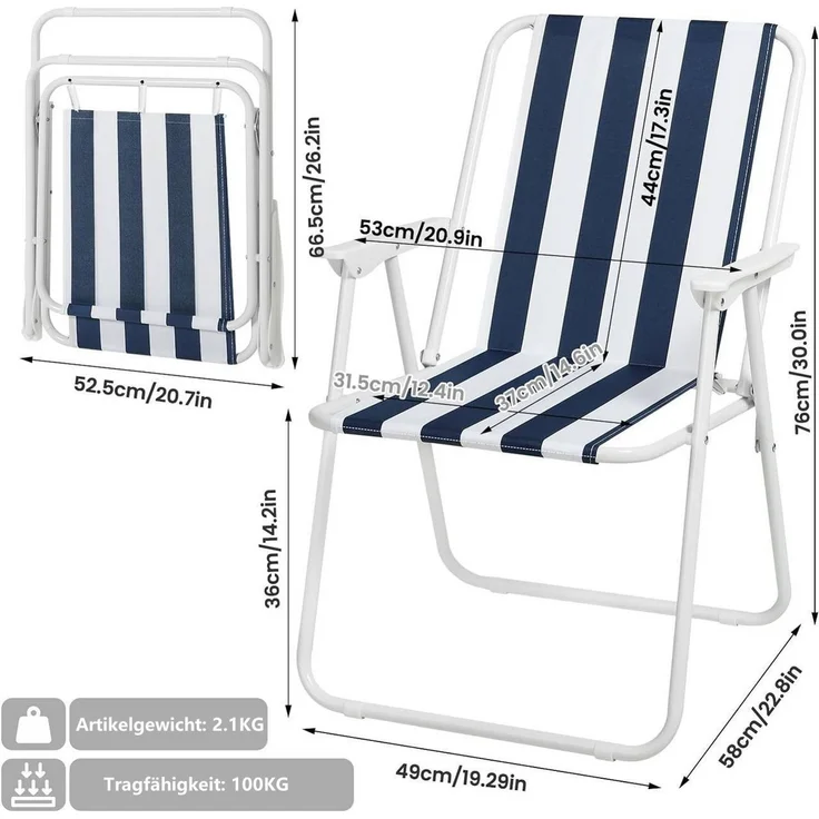 Woltu Campingstuhl (2 St), Angelstuhl Ultraleichter, mit Armlehnen, klappbar – Bild 2