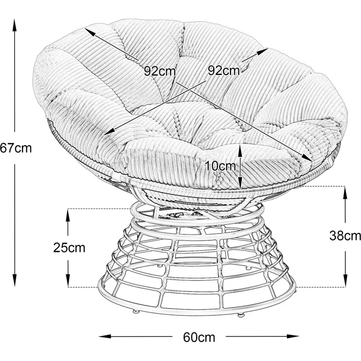 LVHOM Papasansessel 360° drehbar, Relaxsessel in Rattan-Optik mit extra dickem Polster, stabiler Körbsessel bis 130kg, wetterfester Loungesessel für Indoor & Outdoor – Bild 5