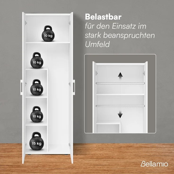 Bellamio 'Apol' Mehrzweckschrank, weiß, 176x33x60 cm, Besenschrank mit Staubsaugerfach und 4 weiteren Fächern – Bild 4