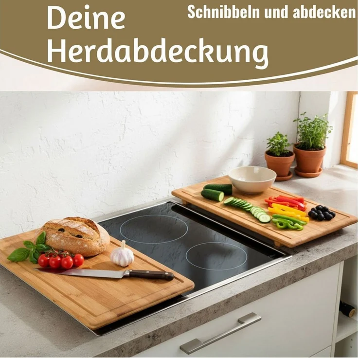 LS-LebenStil Schneide- und Abdeckplatte XL Holz Schneidebrett Herdabdeckplatte 54x28cm FSC Bambus Küchenbrett, Holz, (Tranchierbrett mit Saftrinne, Küchenbrett Holzbrett Servierbrett, 1 tlg, Kochfeld Ceranfeld Herdabdeckung), Schneideplatte Vesperbrett... – Bild 4