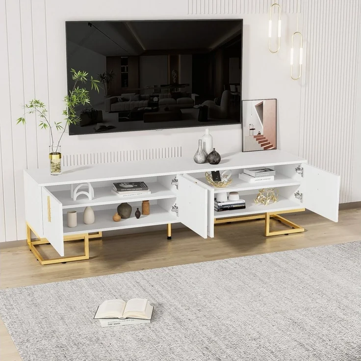 BlingBin TV-Schrank Lowboard Lowboard mit Strukturierter Tür (1er Set, 1-St, Wohnzimmer-TV-Möbel 170 x 40 x 45,5 cm) TV-Möbel mit Schubladen, Goldenen Griffen und Goldenen Füßen – Bild 3