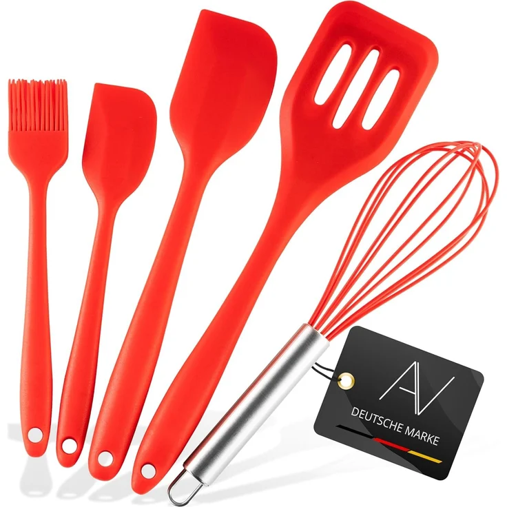 AVANA Kochbesteck-Set Silikon Küchenhelfer Hitzebeständig Kochgeschirr Küchenutensilien (5 Stück), Schneebesen, Spachtel, Backpinsel, Pfannenwender – Bild 1