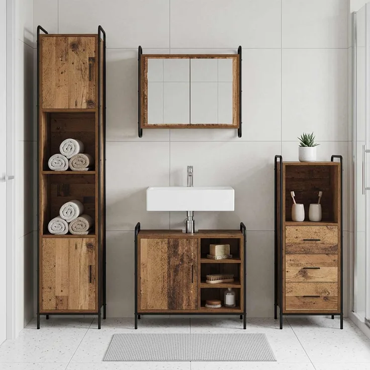 vidaXL Badezimmerschrank-Set 4 stk. Altholz 40 x 36 x 181 cm 3444631