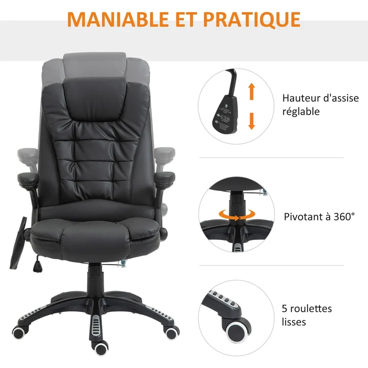 Elektrischer Massagesessel mit Heizfunktion, ergonomischer Bürostuhl mit schwarzem Kunstlederbezug – Bild 7