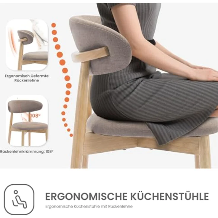 COLAMY Esszimmerstühle 4er Set, Stühle Esszimmer mit Rückenlehne, Moderne Küchenstühle Gepolstert, Stoff Dining Chairs mit Back, für Esszimmer, Küche, Restaurant, Holzbein in Naturholzfarbe, Kamel – Bild 4
