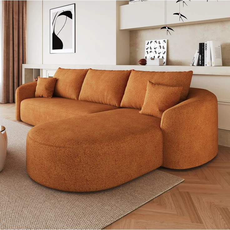 Ecksofa 266×168×85 cm in Orange mit weichem Stoffbezug und hochelastischer Schaumstoffpolsterung – Bild 2