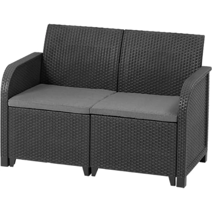Keter Polyrattan Balkon und Garten Lounge-Set "Emma", graphit,2-Sitzer-Sofa, 2 Sessel und Tisch – Bild 3