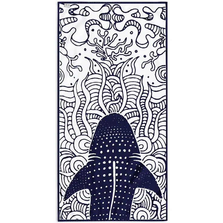 DecoKing Strandtuch groß 90x180 cm Baumwolle Frottee Velours Badetuch dunkelblau Marineblau blau weiß Haifisch Shark – Bild 2