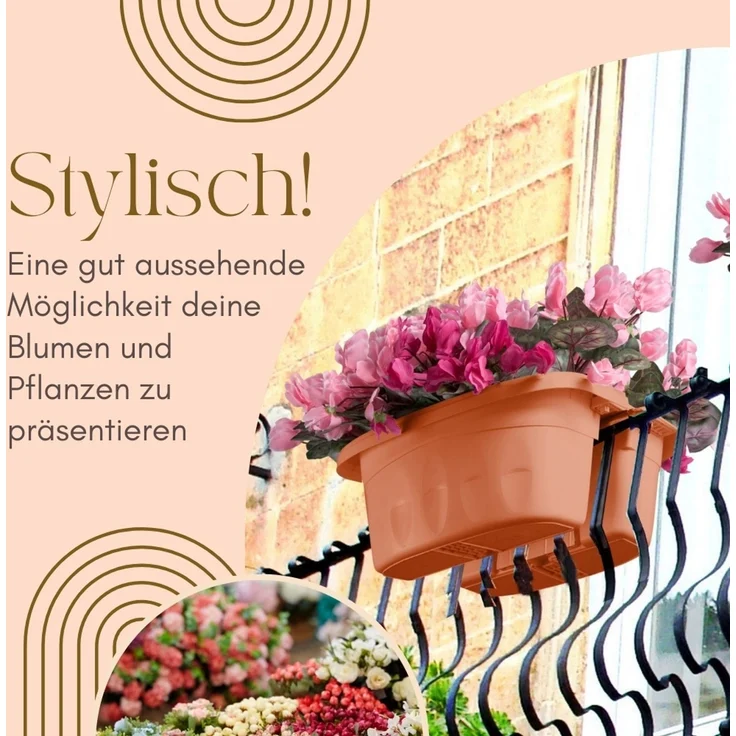 GarPet Blumenkasten 2er Set Blumen Kasten Beidseitig Dopple Balkon Geländer Teracotta – Bild 3