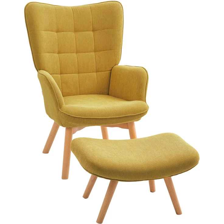 Akzentsessel mit Hocker, Relaxsessel in Cord-Optik, Armlehnstuhl mit Holzbeinen, für Wohnzimmer, Orange--Orange--72x80x101cm--YOUDENOVA – Bild 2