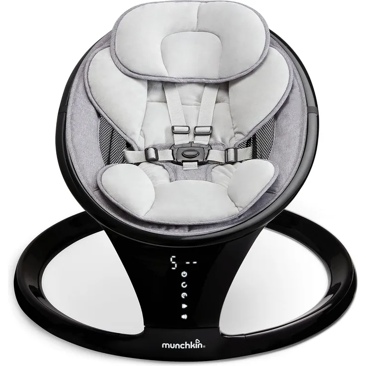 Munchkin Elektrische Baby Schaukel | Bluetooth-fähiger Baby Schaukelstuhl & Wippe | Tragbare Baby Wippe & Sanfter Baby-Wippstuhl mit Bewegung und Geräuschen | Schwarz