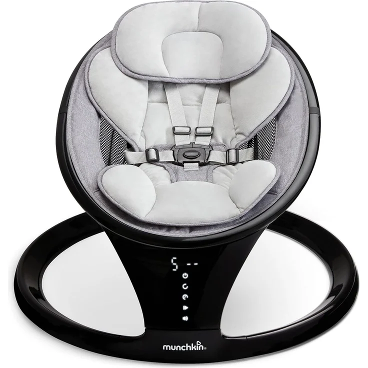 Munchkin Elektrische Baby Schaukel | Bluetooth-fähiger Baby Schaukelstuhl & Wippe | Tragbare Baby Wippe & Sanfter Baby-Wippstuhl mit Bewegung und Geräuschen | Schwarz