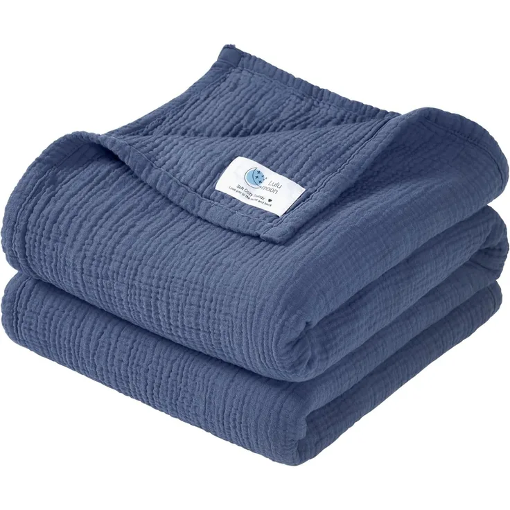 Lulu moon Musselin Decke Baby - Atmungsaktive Babydecke,Baby Decken Neugeborenen,Weiche Krabbeldecke für Kinder,Musselin Schlafdecken für Kleinkinder Mädchen Junge 120x120 cm (Blue)