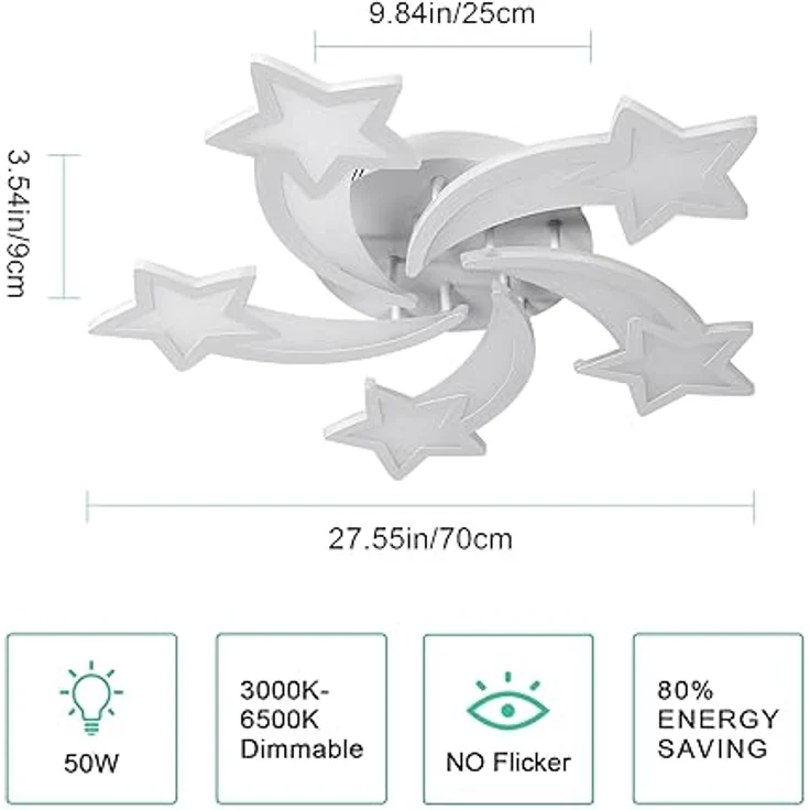 Goeco LED Deckenleuchte Dimmbar, 50W 6200LM Weiß Deckenlampe, Modern Deckenleuchte mit Fernbedienung/APP für Wohnzimmer Kinderzimmer Schlafzimmer, 3000K-6500K, Dia 65cm – Bild 4