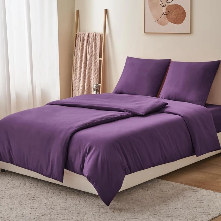 Bettwäsche 135x200 Lila 4teilig Set Mikrofaser Reißverschluss Weich Bügelfrei – Bild 3