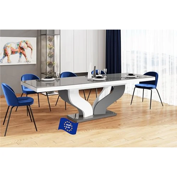 designimpex Esstisch Design Tisch HEB-222 Grau / Weiß Hochglanz ausziehbar 160 bis 256 cm – Bild 2