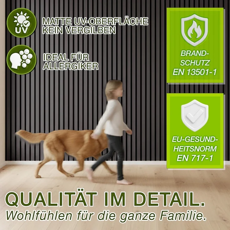 TRESKO® 4 Stück Akustikpaneele Holz 120×60 cm inkl. 8x Kleiderhaken | Wandverkleidung Eiche Eiche Anthrazit als 3D Lamellenwand | Holzpaneele Paneele für Schallschutz | Akustik Wandpaneele mit Montageset – Bild 6