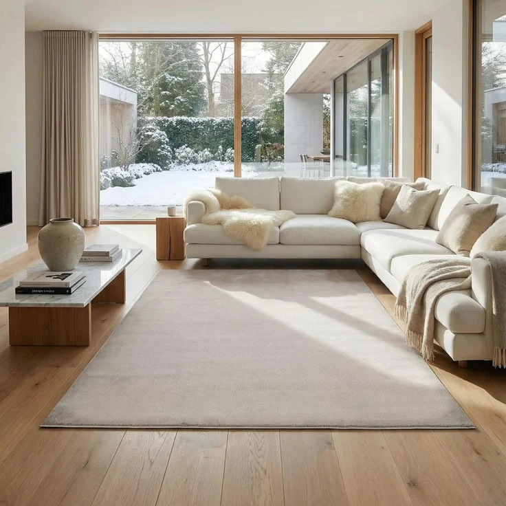 Jimri Flauschiger Teppich Läufer - Hochwertiger Kurzflor für Zuhause, Büro, Küche, Eingang, Flur, Wohnzimmer - Maschinenwaschbar - Rutschfester Teppich Waschbar - 240x340 cm - Beige