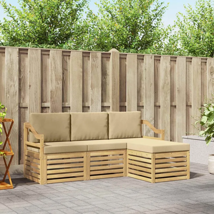 vidaXL Outdoor-Sofagarnitur 4 stk. 4-Sitzer Weiß und Beige Polyester 3391653