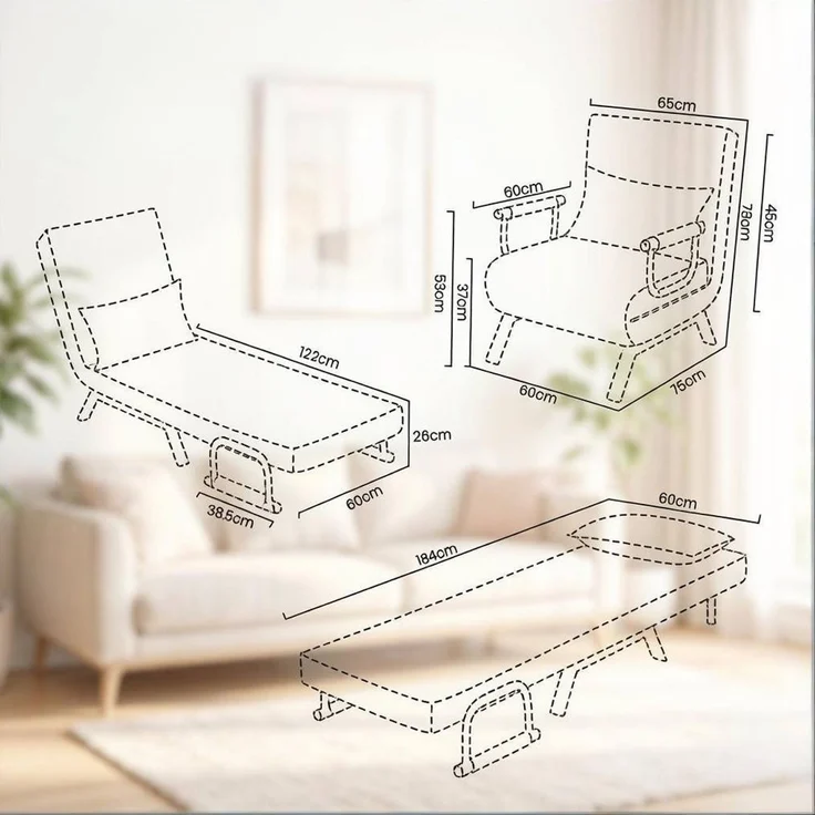 3-in-1 Schlafstuhl mit verstellbarer Rückenlehne, Sesselbett, 65 x 75 x 78 cm, Schwarz – Bild 9