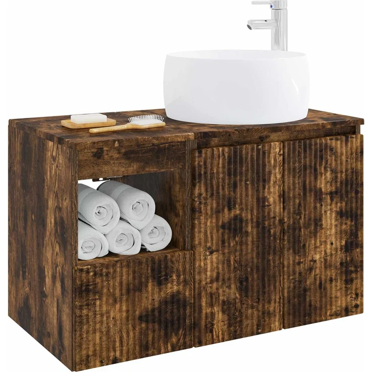 vidaXL Badezimmerschrank-Set 2 stk. Geräucherte Eiche 3404099 – Bild 3