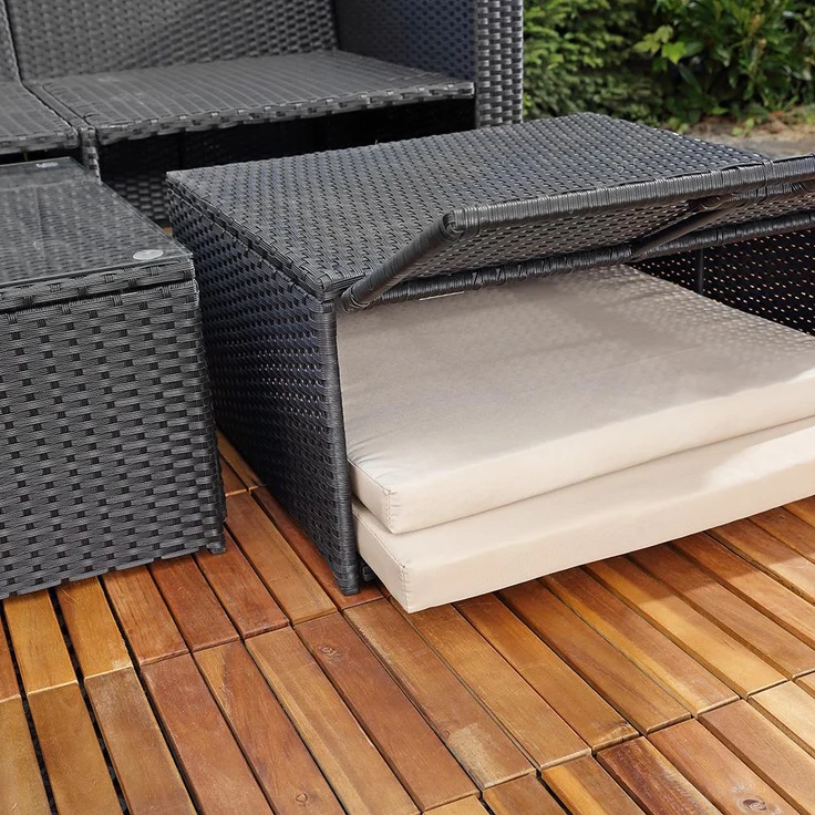 Rattanmöbel schwarz Sitzgruppe Poly Rattan Sofa und 2 Hocker Lounge – Bild 5
