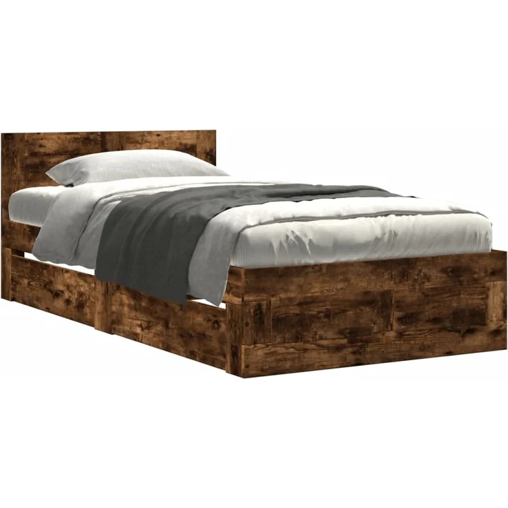 vidaXL Bettgestell mit Kopfteil Räuchereiche 75x190 cm Holzwerkstoff 3295622 – Bild 1
