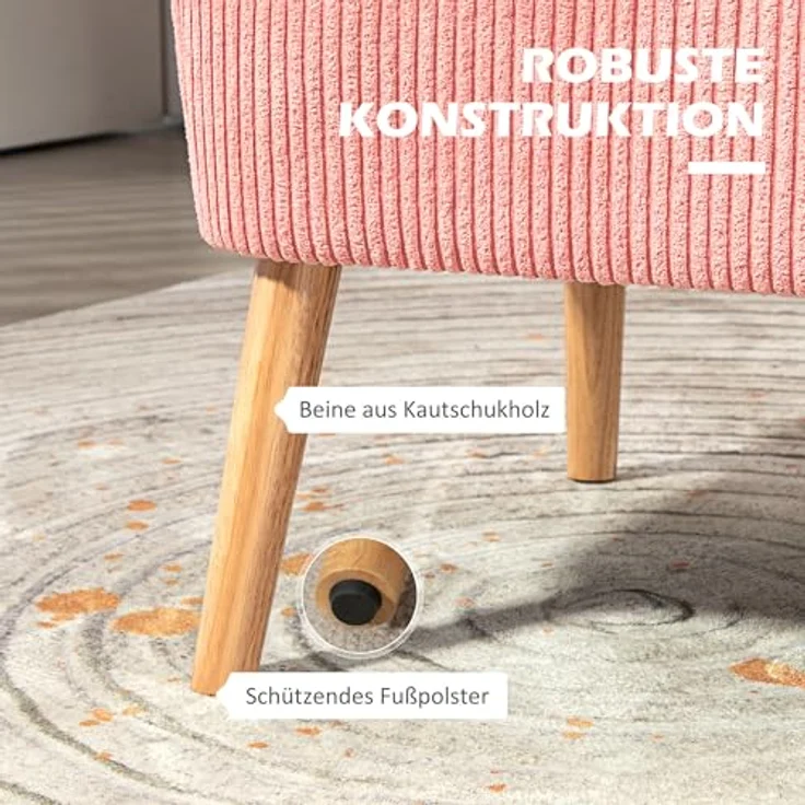 HOMCOM 2-Sitzer Sofa, Rosa, Skandi Design mit pflegeleichtem Stoffbezug, 56.5x77x117 cm – Bild 5