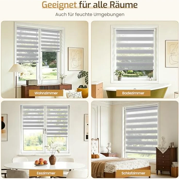 Grandekor Doppelrollo Klemmfix ohne Bohren 45x100cm Stoffbreite 45cm Hellgrau Fenster Rollos für innen Klemmrollos Duo Rollos für Fenster ohne Bohren mit Bohren Privatschutz UV-Schutz Zebrarollo – Bild 6