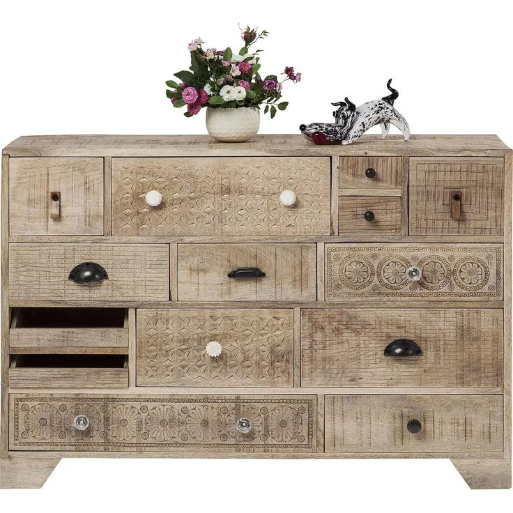 Kare Design Kommode Puro 14 Schübe, schmales, modernes Sideboard, Kommodenschrank, beige, (H/B/T) 80 x 114 x 35 cm