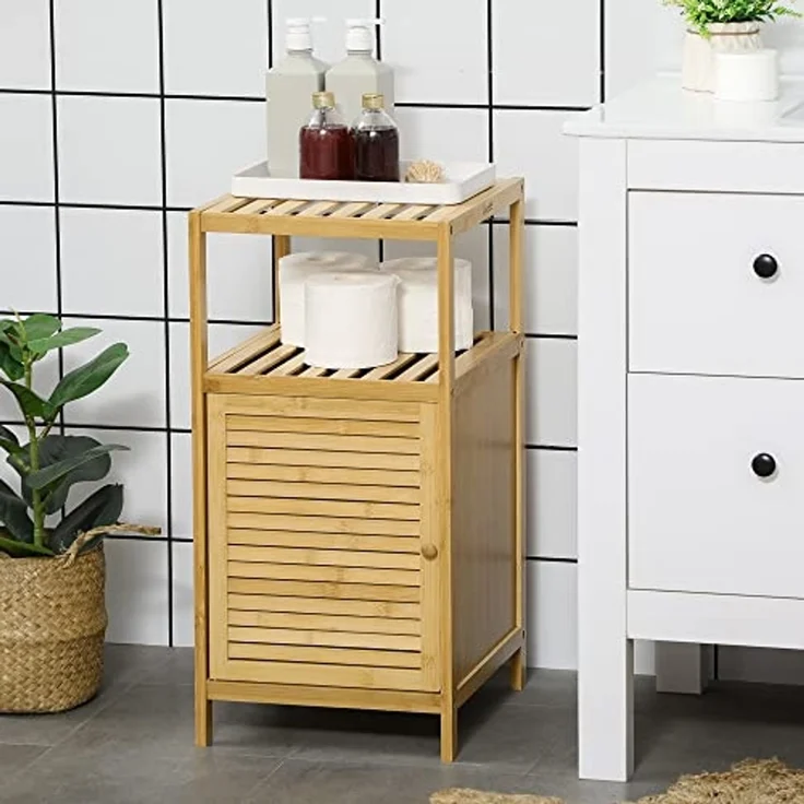 Kleankin Badregal Badezimmerschrank Badschrank mit offenem Fach, Beistellschrank, Aufbewahrungsschrank 1-tlg, Natur, 33 x 36,5 x 67 cm – Bild 2