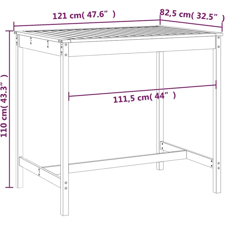 Gartentisch, Balkontisch, Beistelltisch Weiß 121 x 82,5 x 110 cm Massivholz Kiefer – Bild 7
