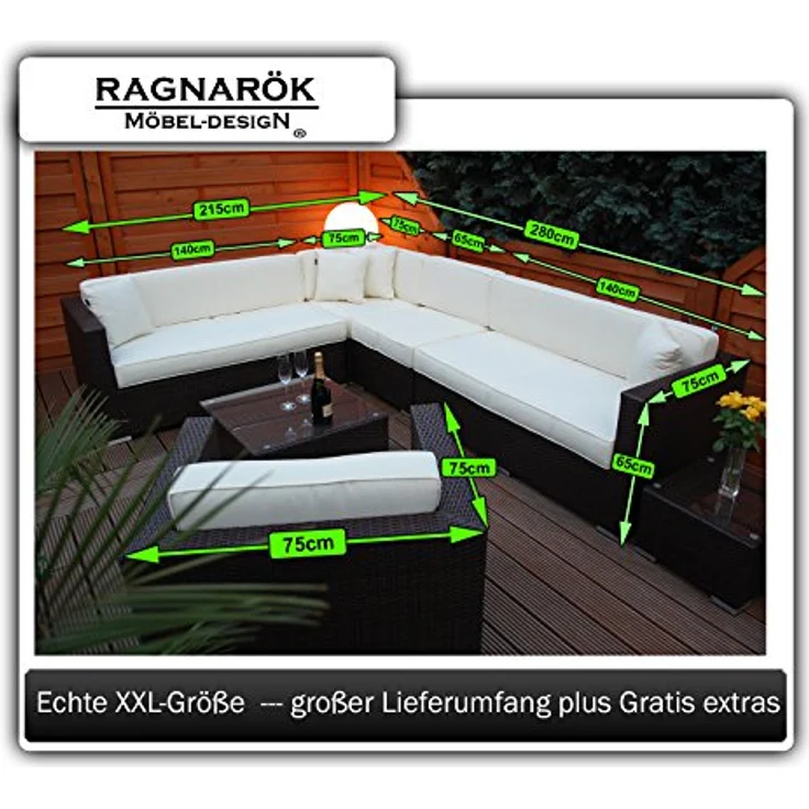 Ragnarök Möbel-Design Gartenlounge-Set Narvik, (Set, Ecklounge, Polyrattan, Alu), Sitzpolster ca. 16 cm dick und haben 2 intergrierte Härtegrade – Bild 3