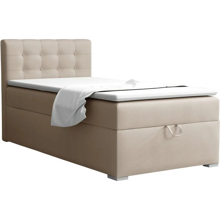 Deine Möbel 24 Boxspringbett TEEN 3 Bett für Teenager Jugend Jugendbett Einzelbett (Jugendzimmer Beige Grau Hellgrau Grau Anthrazit Schwarz, 3-St, Bonellfederkern-Matratze H3 Taschenfederkern-Matratze H4), 90x200 100x200 Polsterbett Velours – Bild 1