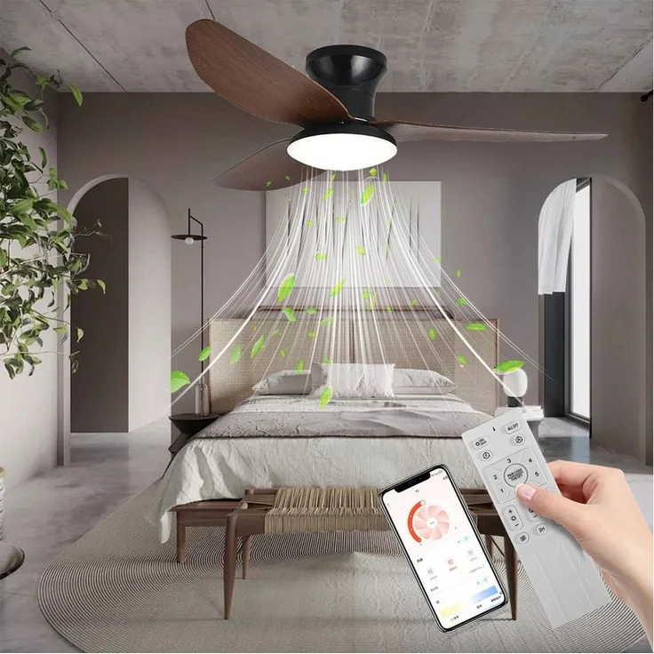 OYLCDI Deckenleuchten Leise Deckenventilator LED Deckenleuchte,APP-Kontrolle,Fernbedienung, 6 einstellbare Gänge, Leuchte/ Ventilator getrennt schaltbar