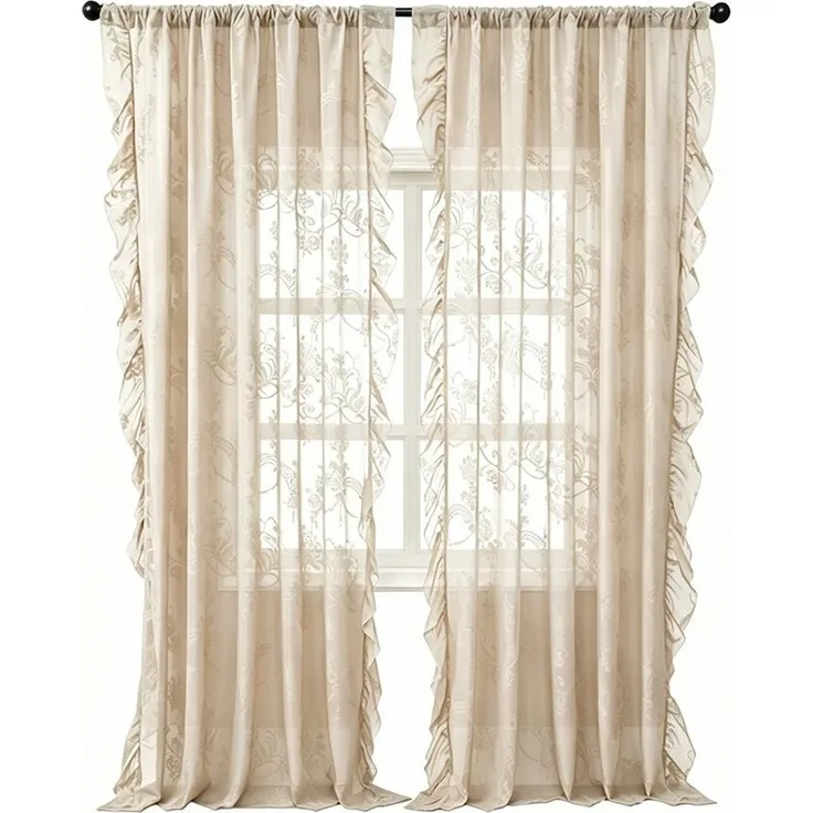 Agger Vorhang Rüschenvorhang im Retro-Stil, Spitzen-Feinvorhang, Türvorhang, halbtransparenter Voile-Vorhang, dekorativer Feinvorhang