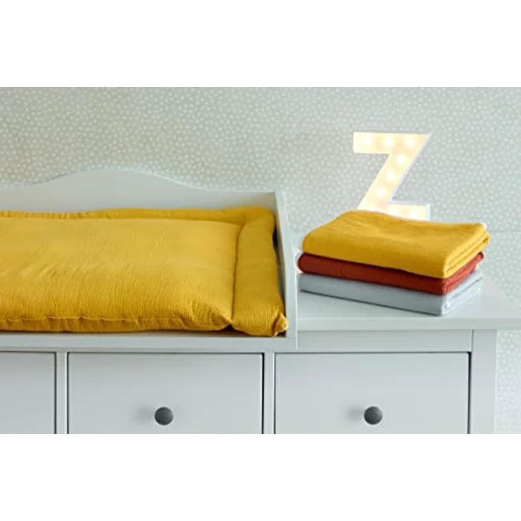 KraftKids Wickelauflage in Doppelkrepp Gelb Mustard, Wickelunterlage 85x75 cm (BxT), Wickelkissen – Bild 3