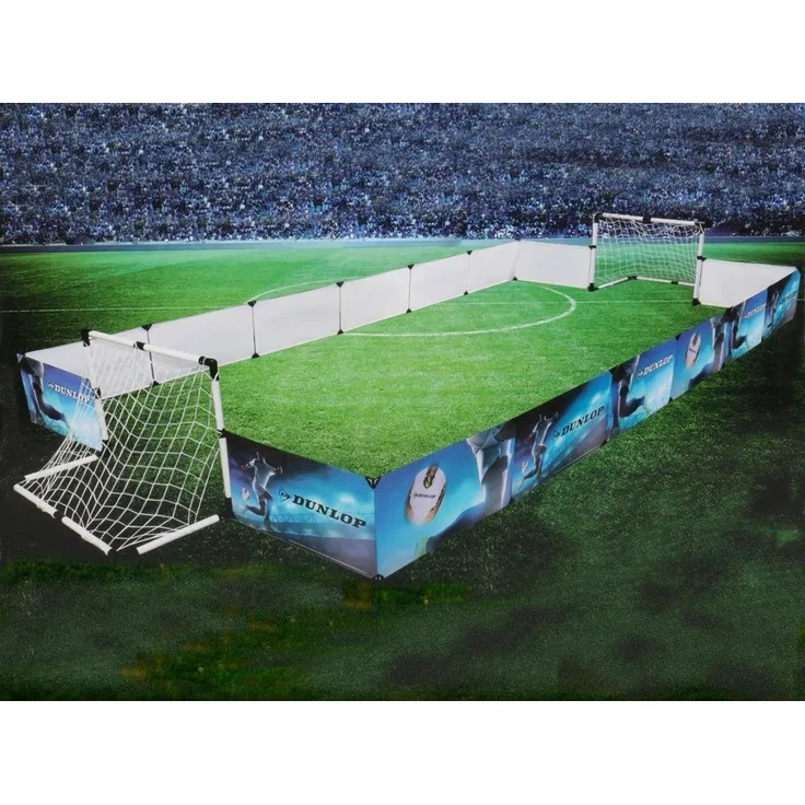 Dunlop Fußballtor Kinder Fußballtore 2er Set mit Begrenzungsbanden (Tor, Ball, Ballpumpe mit Adapter, Steck-Klick-Montage, Heringe inkl, Abmessungen Spielfeld (BxTxH) ca. 426 x 235 x 36 cm), Fußballtor mit Banden