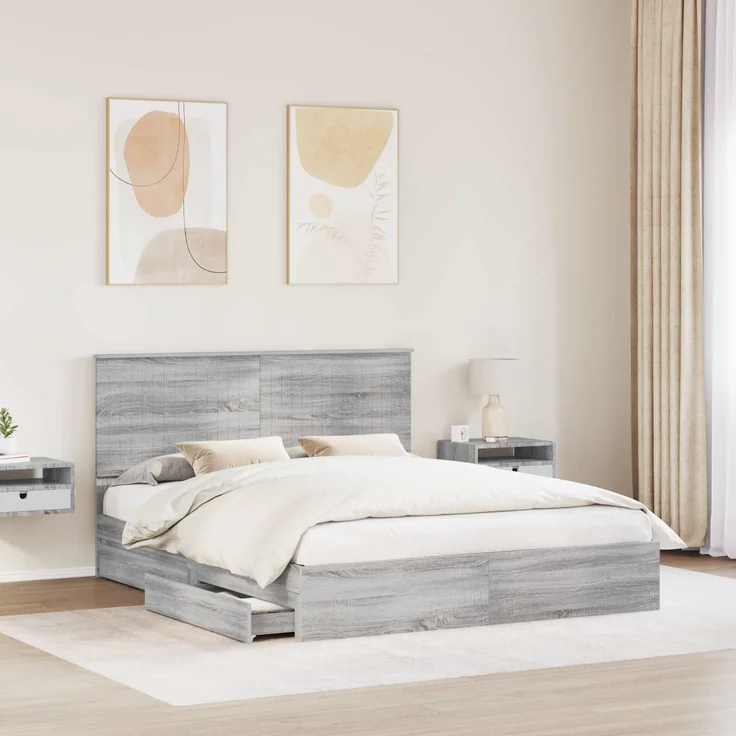 vidaXL Aufbewahrungsbett Graues Sonoma 160 x 200 cm Holzwerkstoff 3411192 – Bild 2