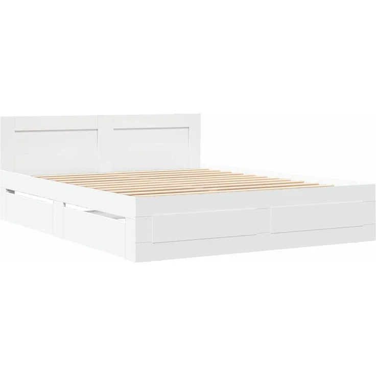 vidaXL Bettrahmen mit Schubladen Weiß 150 x 200 cm Holzwerkstoff 3402858 – Bild 2