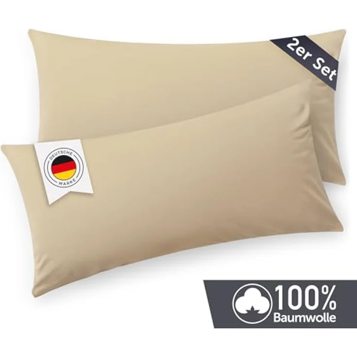 Blumtal Kissenbezug 40x60 cm (2er Set Kissenbezüge) - Beige - 100% Baumwoll-Jersey, Oeko-Tex Zertifiziert, Kissenhülle 40x60 - Jersey Kopfkissenbezug für Kissen 40x60 cm mit Reißverschluss – Bild 3