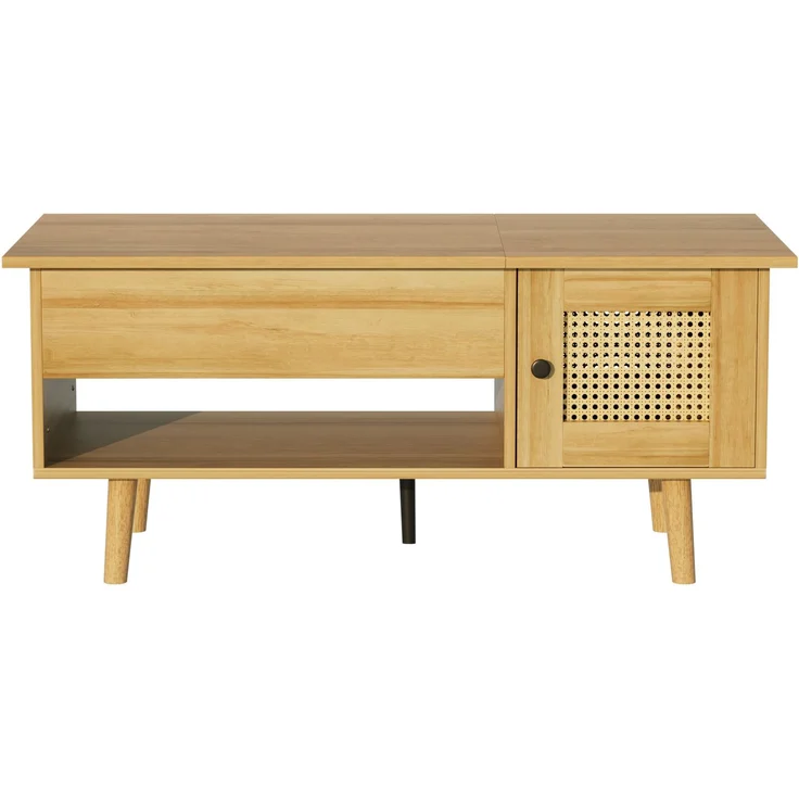 Merax Couchtisch mit anhebbarer Tischplatte und Rattan-Türen, Holzfarbe mit schwarzen Akzenten, Holzfarbe – Bild 7