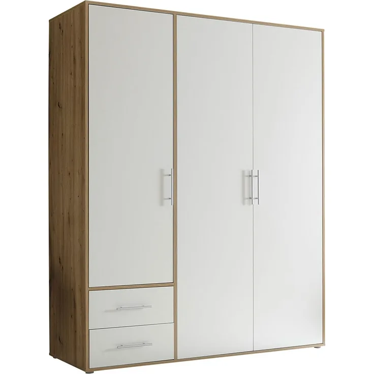 Drehtürenschrank Valderas / Valencia, Holzwerkstoff, Weiß, Holzfarben, 155 x 195 x 60 cm