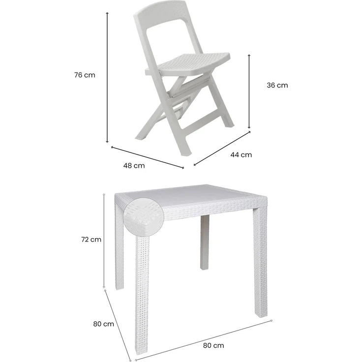 Dmora Outdoor Lounge Set Sanzeno, Outdoor oder Indoor Lounge Set, Quadratischer Tisch mit 2 Klappstühlen, Made in Italy, Weiß – Bild 3