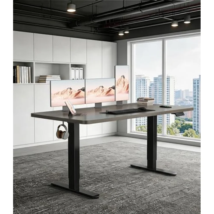 JUMMICO Höhenverstellbarer Schreibtisch Gestell mit 2 Starken Motoren, Type-C Aufladen und Kabelmanagement & Räder, 130kg Tragkraft, 4 Höhenspeicher, Elektrisch Tischgestell Höhenverstellbar, Schwarz – Bild 2