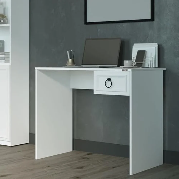 Modern Study Desk, White, 90 x 75 x 51 cm | 100% Melamine Coated Particle Board, 16 mm Thickness | Features Multiple Shelves & Drawer, Stylish & Functional – Bild 2