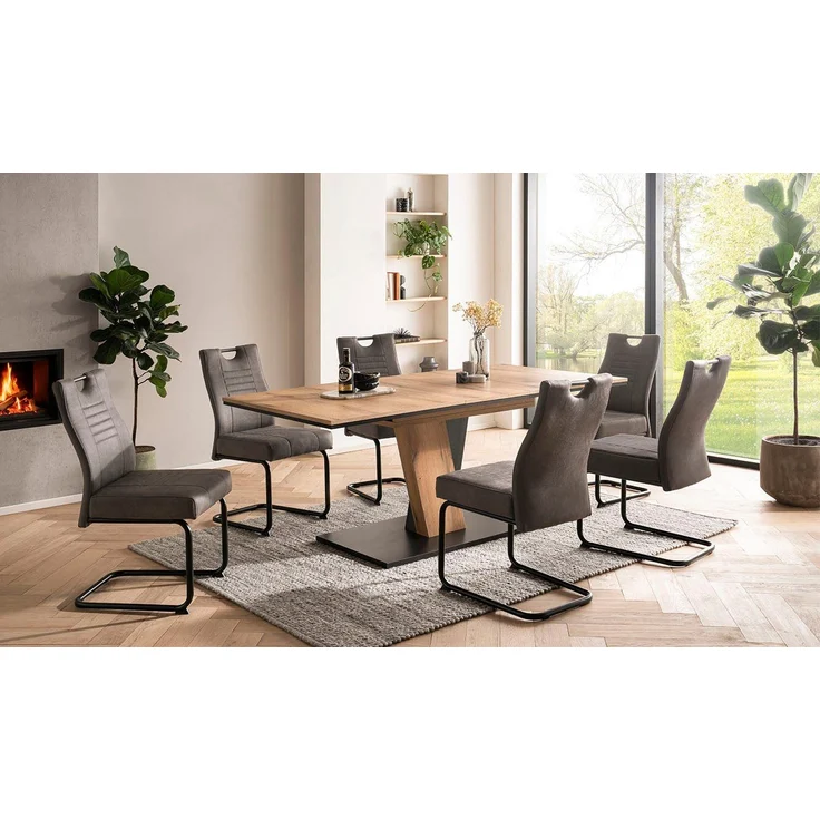 OTTO home Essgruppe "Altona", Esstisch ausziehbar plus 6 Stühle, TOPSELLER!, (7-tlg, Esstisch ausziehbar 140 - 180 cm, 6 Freischwinger), Säulentisch 140-180x90 cm, Stuhl mit Federkorb, 140 kg belastbar – Bild 5