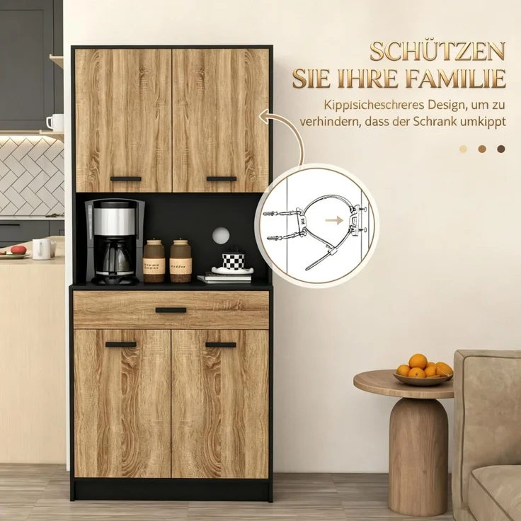 Küchenbuffet 80x40x180 cm im Industrial-Stil, 4 Türen, Schublade und Kabeldurchführungen – Bild 6