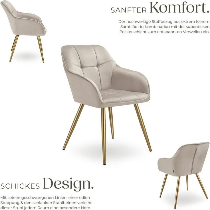 tectake Esszimmerstuhl Marilyn (6er Set, 6 St), gepolstert, in Samtoptik, gesteppt – Bild 2