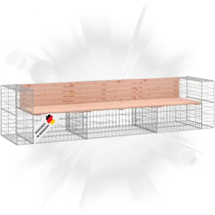 DELUKE® Gartenbank Gabionen INO aus Stahl 287x71x65,5cm Massivholz Douglasie Gabionenbank Gartenbank mit Sitzfläche aus Gabionen Steinkorb Gabionengitter Ziergabione Drahtkorb befüllbar – Bild 1